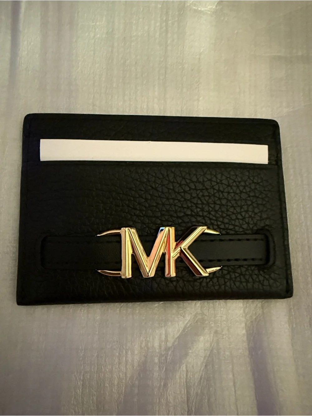 🛍 NWT 🛍 Michael Kors Black Leather Card Case with Gold MK Accent